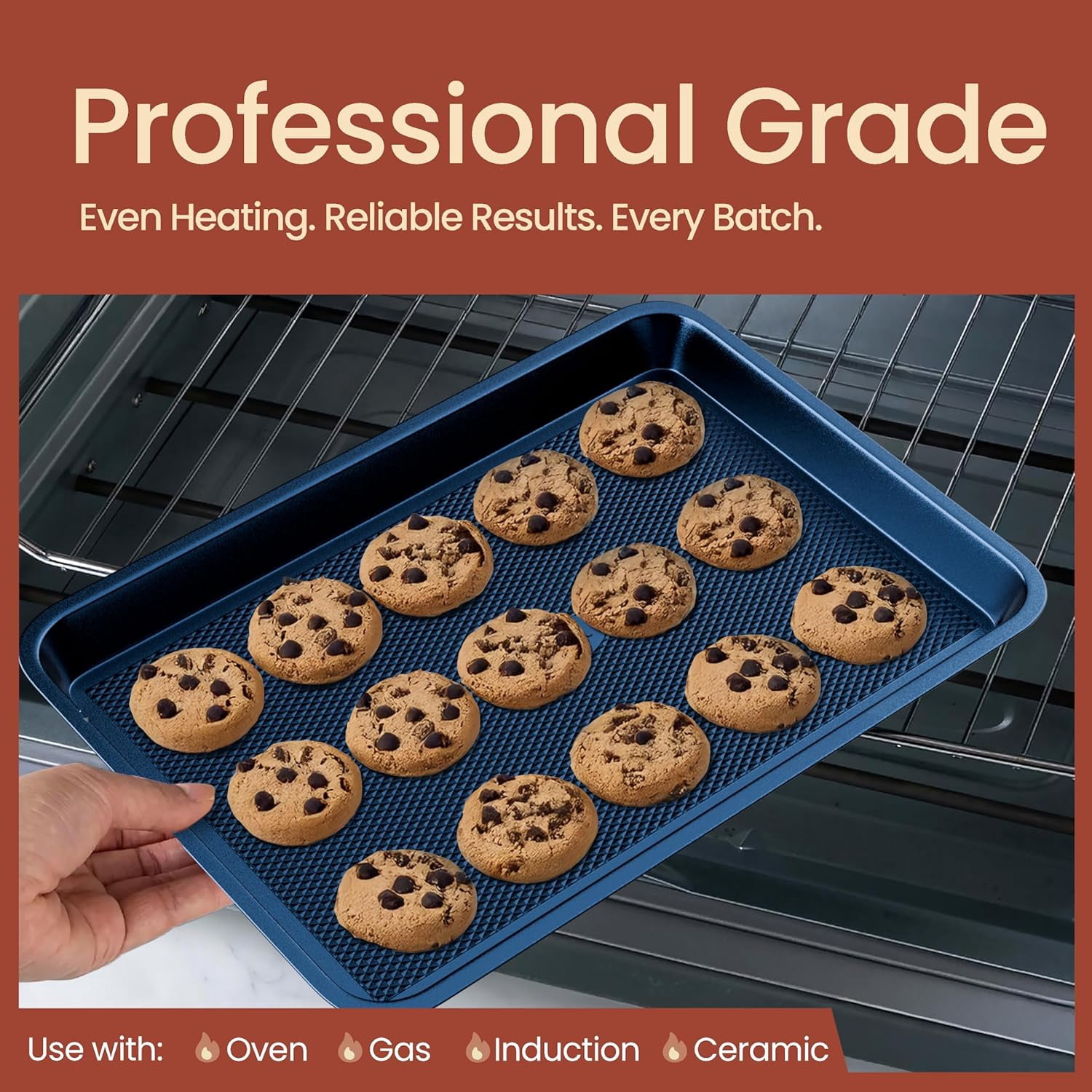 Bakken Diamond Bottom Cookie Sheet Set of 2, Nonstick Carbon Steel Baking Pans, Stackable, Oven Safe 450°F, Small & Medium