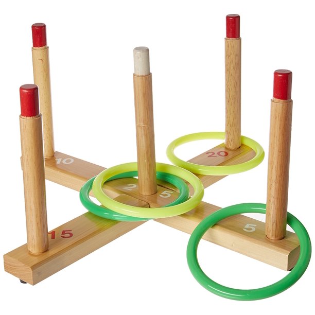 Deluxe Ring Toss set, Durable wood frame with colourful, lightweight plastic rings By CSI Cannon