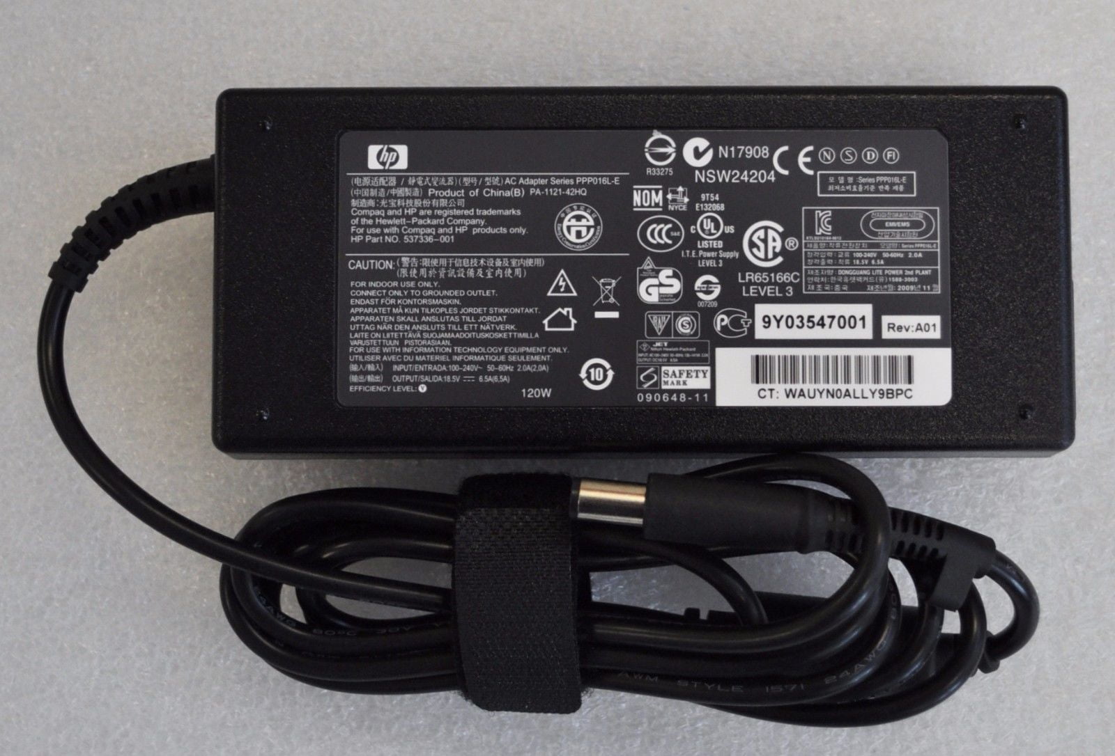 New Genuine HP 120W 18.5V 6.5A AC Adapter PA-1121-42HQ, 537336-001,No