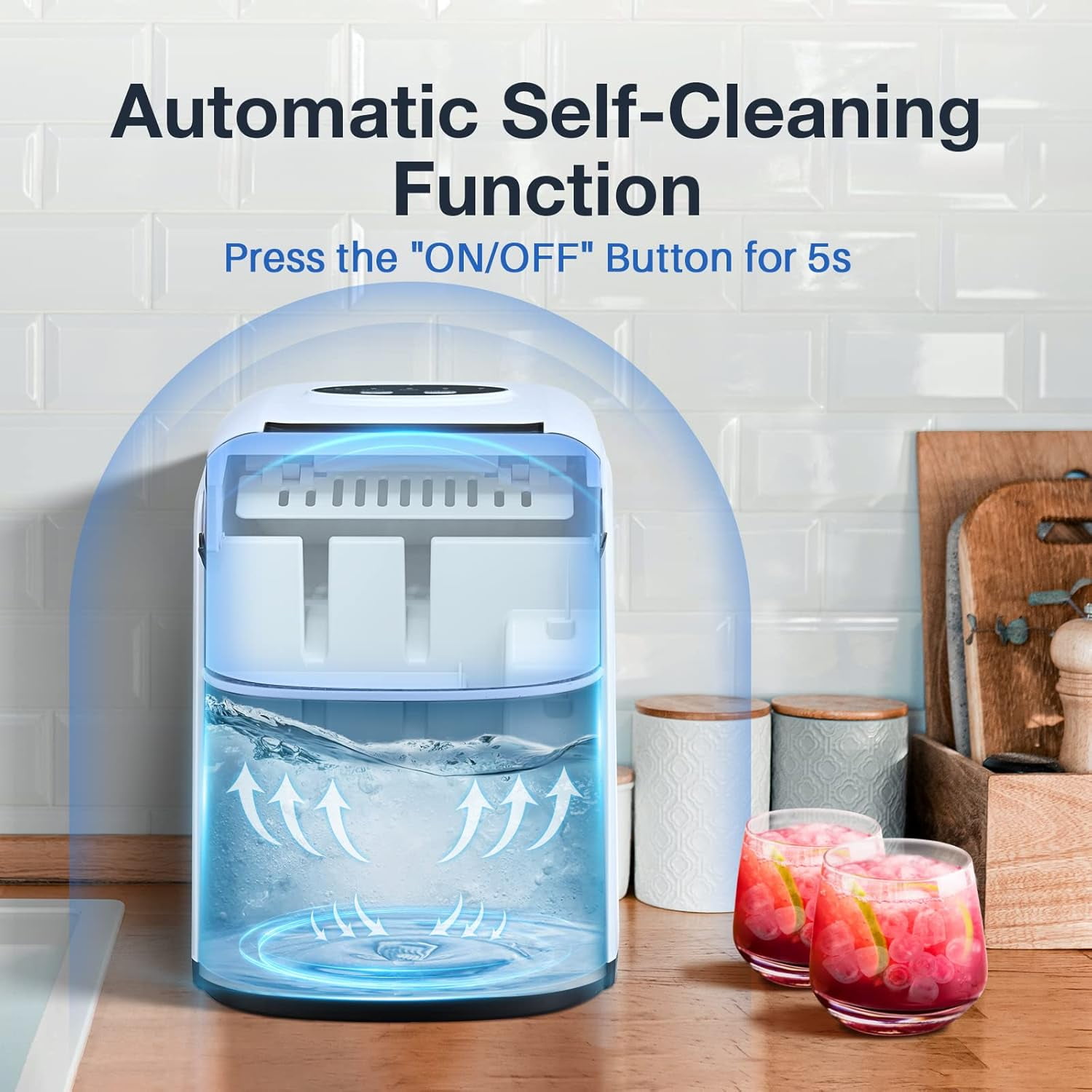 Ice Maker Countertop Machine with Self-Cleaning Function，26LBS in 24 Hours, 9 Ice Cubes Ready in 6 Mins, Compact Ice Cube Maker with Ice Scoop & Basket for Home Kitchen Office Bar