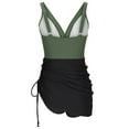 thumbnail image 5 of ZQGJB Women One Piece Swim Dress Tummy Control Swimsuits Slimming Mesh Sheer Sarong Wraps V Neck Side Tie Ruched Beachwear Bathing Suit(Dark Green,S), 5 of 7