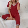 thumbnail image 5 of Maplenight Women's 2 Piece Pajama Set Color Block Pjs Sets V Neck Tops Capri Pants Two Piece Lounge Set Soft Sleepwear Loungewear, 5 of 7