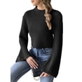 thumbnail image 2 of Women'S Cropped Sweater Knit Long Sleeve Crewneck Soft Pullover Sweater Top Black S, 2 of 8