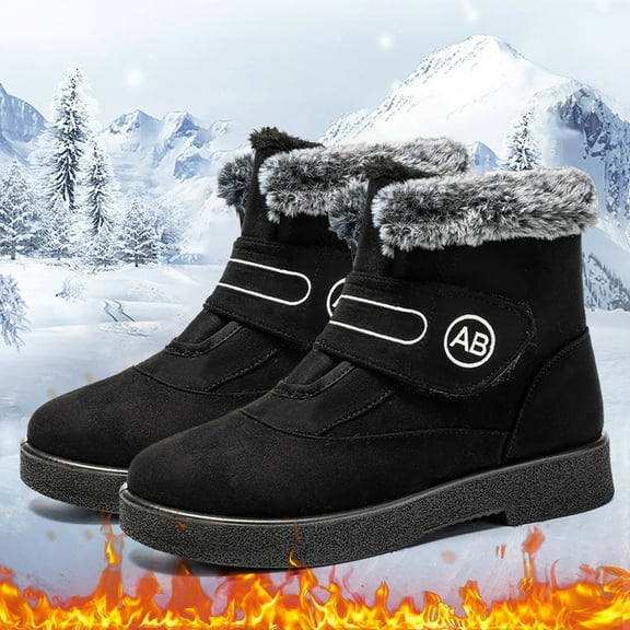 YOUSNH Fashion Women Winter Suede Flat on Keep Warm Snow Boots Comfortable Mid Boots Shoes Woman Shoes Black 9