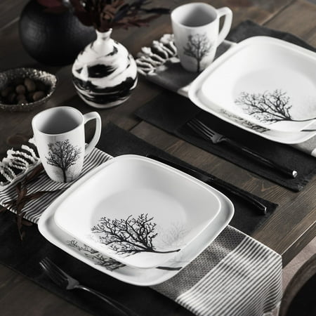 Corelle Square Timber Shadows 16-Piece Dinnerware Set