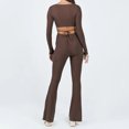 thumbnail image 5 of Women's Stretchy Long Sleeve Square Neck Jumpsuits Solid Outfits Clubwear Rompers Jumpsuits Bootcut Flare Pants, 5 of 7