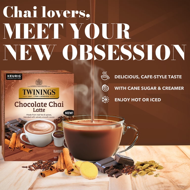 twins出品茶 Twinings, Caffeinated Tea Pods, Chocolate Chai Latte, 10 ct