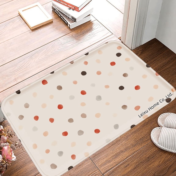 FJPT Non Slip Flannel Polyester Floor Mat With Polka Dot Design For Bathroom Kitchen Bedroom Decor 16x24 inch