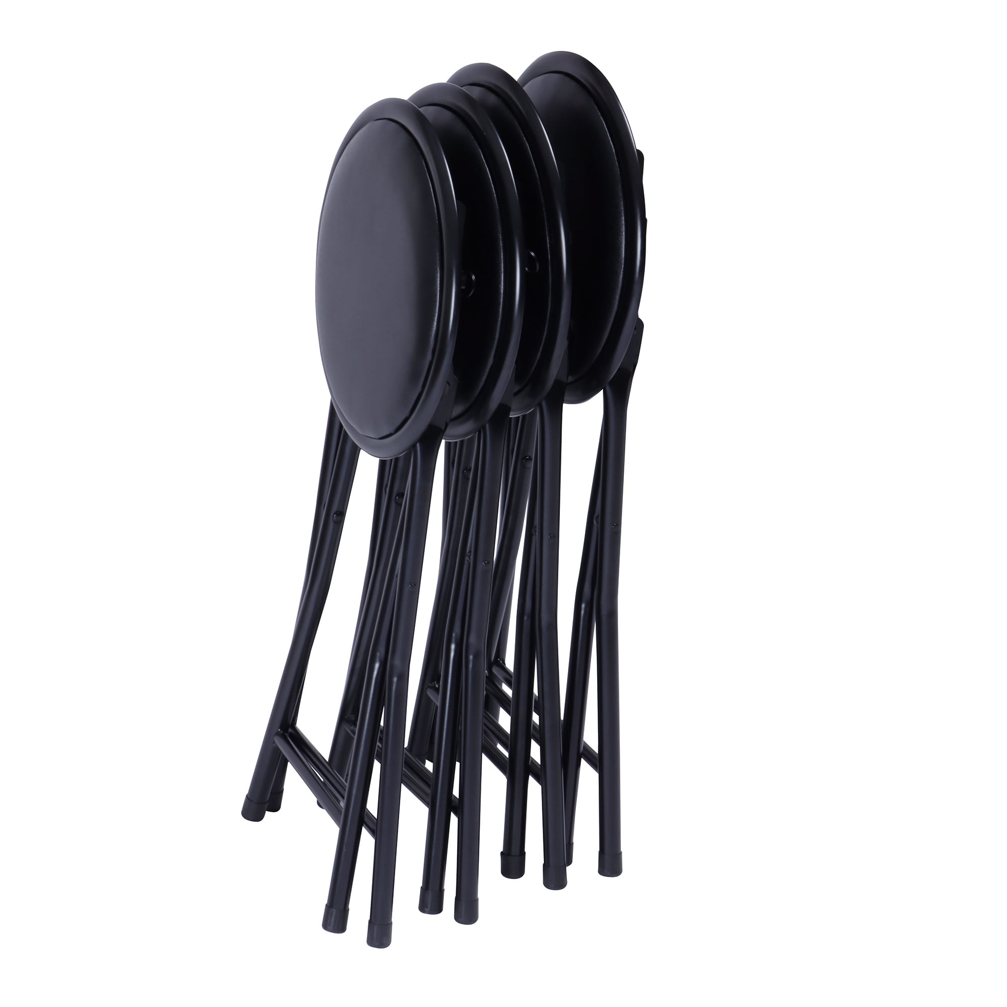 Homy Casa 2-Pack Folding Stools with Padded Round Seat, Black Metal Frame, Portable Space-Saving Design
