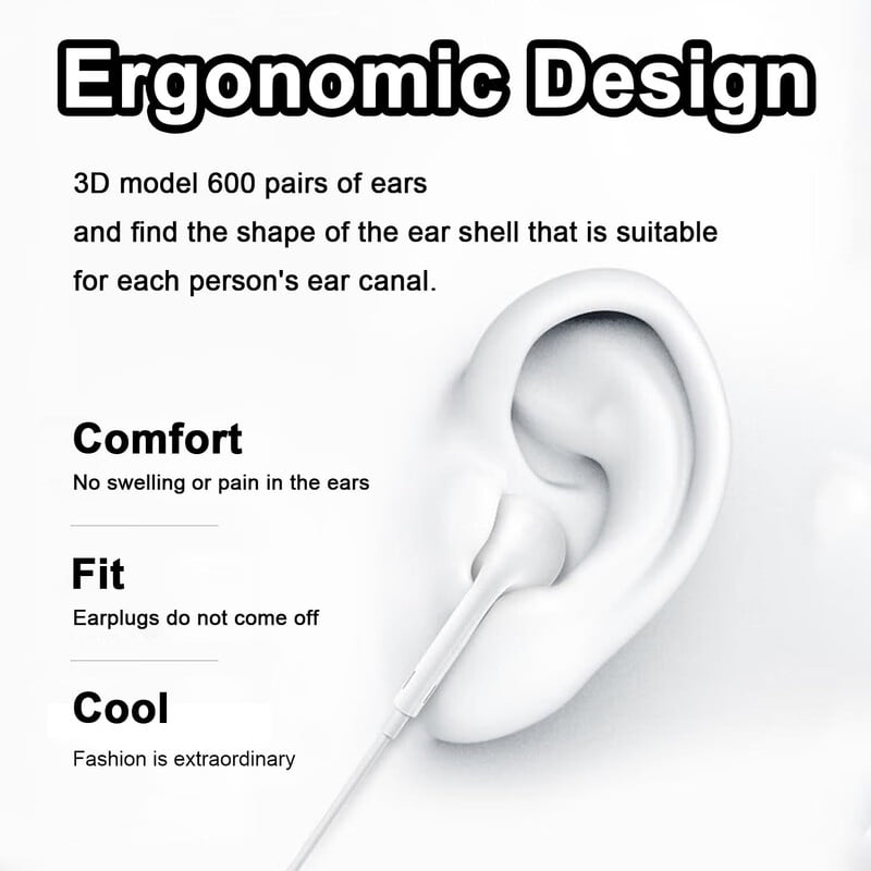 USB C Headphones Compatible with iPhone 17 16 15, for iPad Pro, Type-C Earphones with Microphone Volume Control Wired Earbuds, for Google Pixel 8 7 6A 5 for Samsung S25 S24 S23 S22 S21 S20 A55 -White