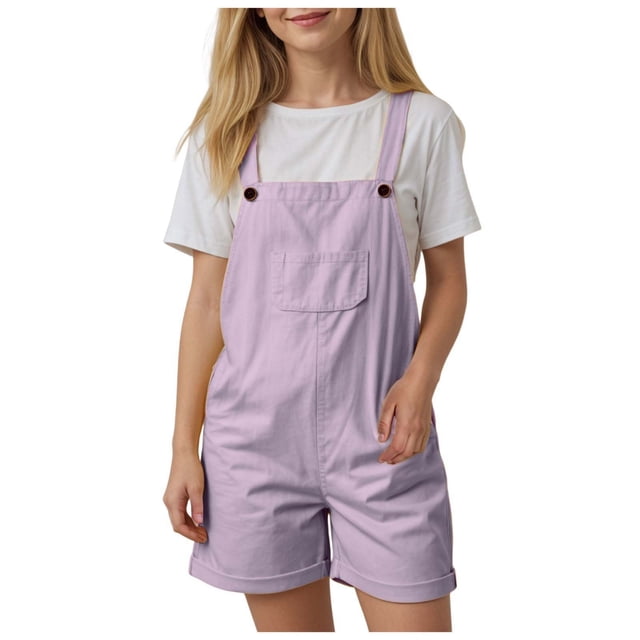 felwors Girls Overall Shorts Summer Casual Strap Rompers with Pockets 1-10T (Purple, 1-2 Years)
