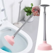 Heavy Duty Toilet Plunger With Holder Universal Two Way Use For Toilet Shower And Sink Drain Clog Removal Tool 16.1 Inch Long Available In Pink Blue Or Gray