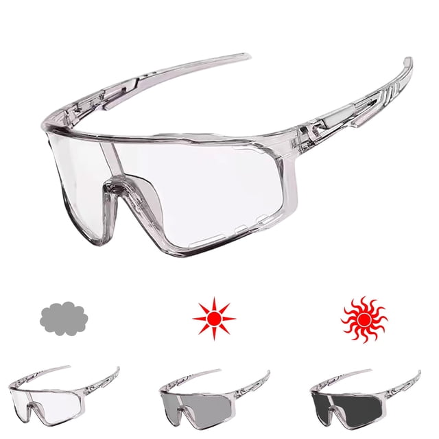 Gafas deportivas fotocromáticas de ciclismo de montura completa con armazón grueso y protección UV para ciclismo al aire libre, correr y pescar