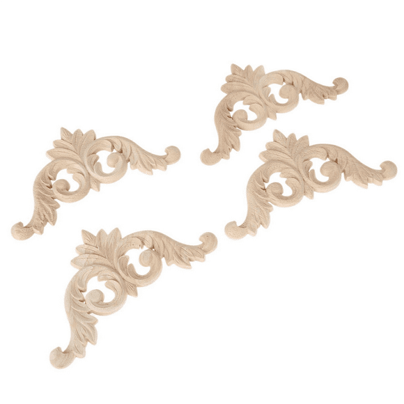 Wood Carved Corner Mouldings Onlay Applique Unpainted Furniture Decor 8Pcs 12X12cm