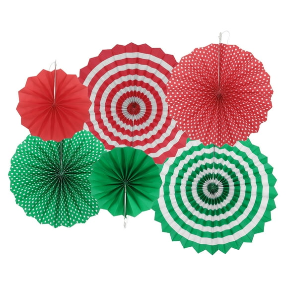 Uxcell Hanging Paper Fans Party Set 6Pcs Round Pattern Hanging Paper Fans Decoration for Home Birthday Wedding(Red Green)