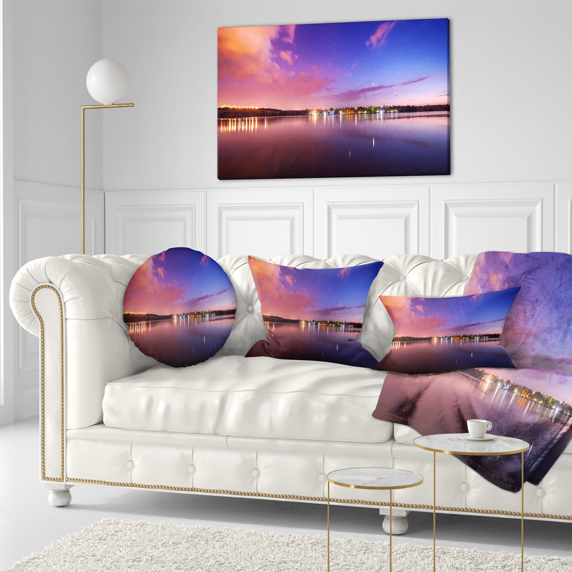 Designart Night Sky Reflection in River - Landscape Photography Throw Pillow - 12x20