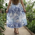 thumbnail image 2 of Women Casual Maxi Skirt Long Elastic Waist with Pockets 100% Cotton Blue Aloha Soft Petal Mist, 2 of 2