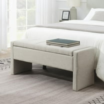 GZXS 47.25" Ottoman with Storage, Upholstered Entryway Bench with Safety Hinges, Bedroom Bench End of Bed, Light Gray