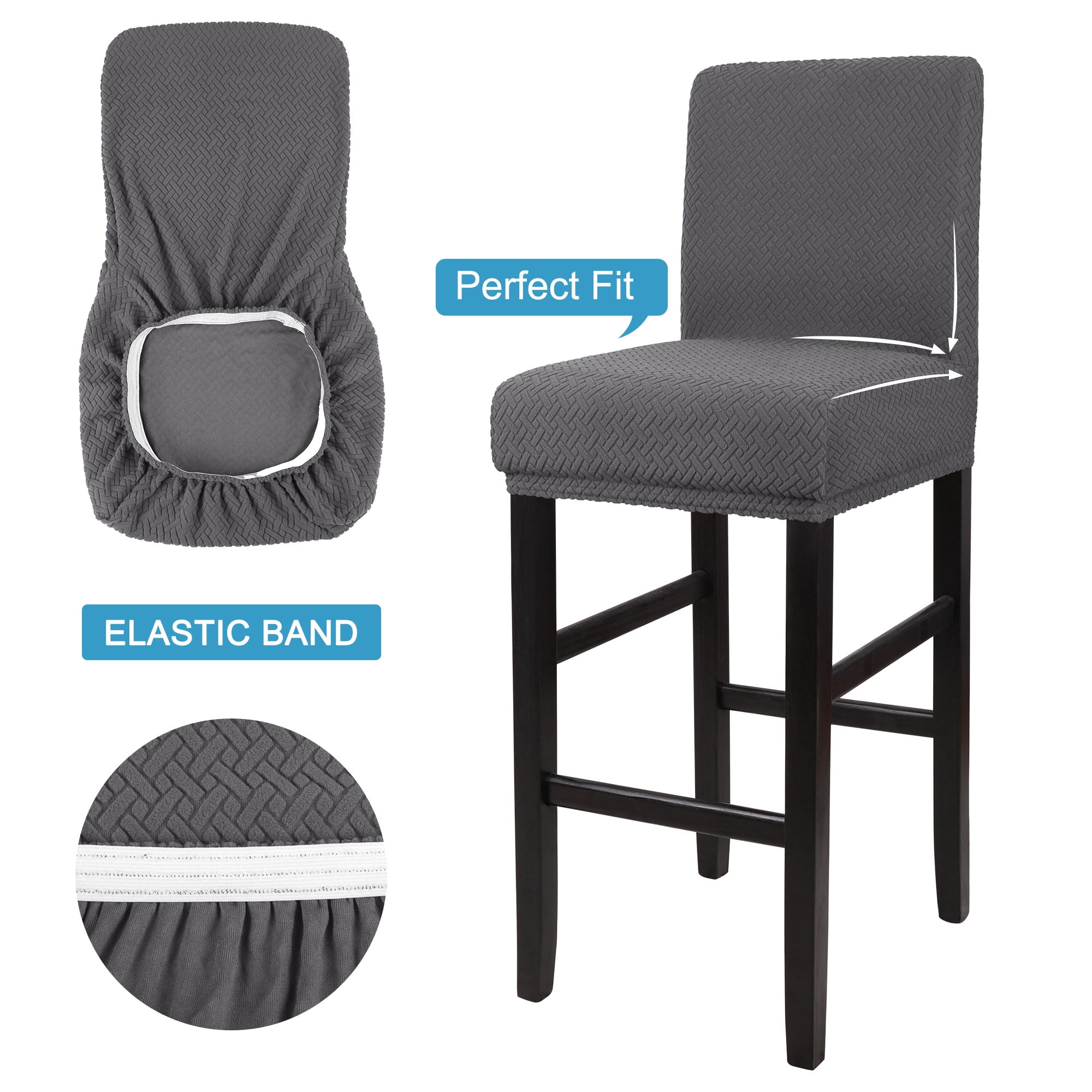 Unique Bargains Bar Stool Covers for Bar Counter Short Back Chair Slipcovers Grey 2 Pcs