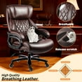 thumbnail image 3 of Qusaphy 800LBS Big and Tall Executive Office Chair, PU Leather Ergonomic Desk Chair with Adjustable Backrest and Thick Padded Cushion, Heavy Duty Chair for Home or Office Brown, 3 of 9