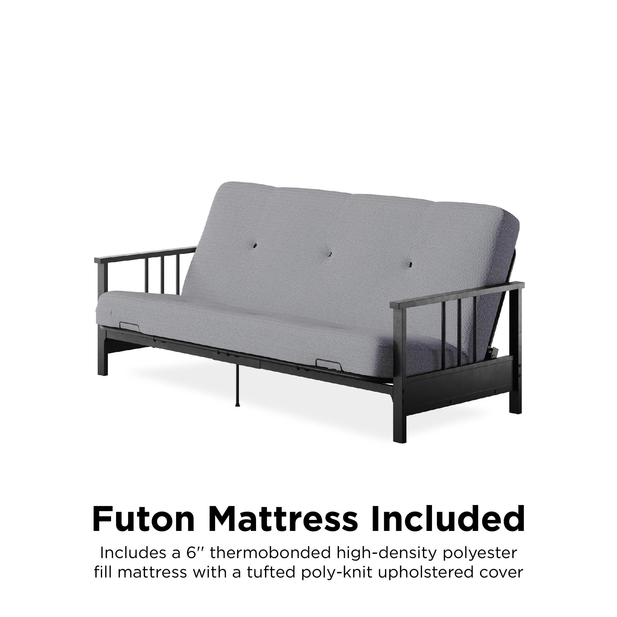 DHP Harlow Full Metal Arm Futon with 6-Inch Thermobonded High Density Polyester Fill Herringbone Mattress