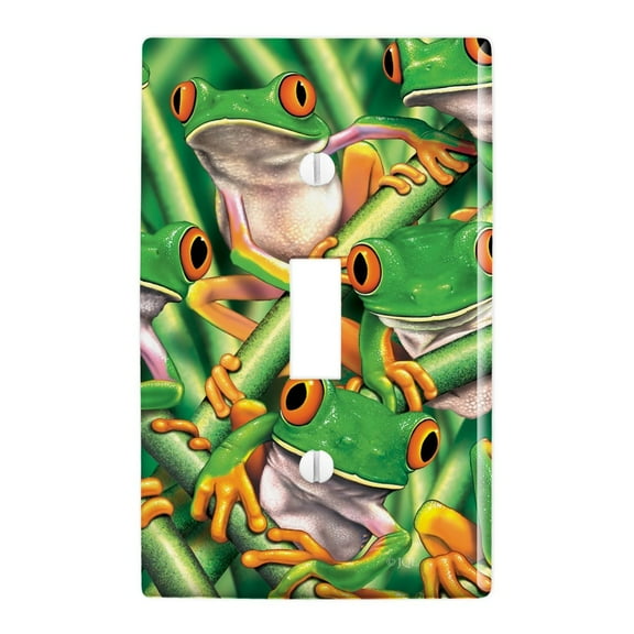 Red Eyed Tropical Rainforest Frogs Plastic Wall Decor Toggle Light Switch Plate Cover
