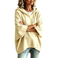 thumbnail image 2 of Beige Sweatshirt for Women Oversized Short Sleeve Hoodie for Women Casual Loose Batwing Half Sleeve Hooded Sweatshirt with Front Pocket Color Relaxed Fit Pullover Hoodie Daily Streetwear, 2 of 6