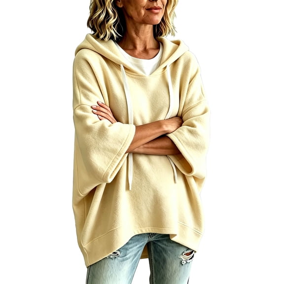 Kaondbfi Oversized Long Sleeve Hoodies for Women Casual Loose Batwing Sleeve Sweatshirt Solid Color Relaxed Fit Pullover Tops Daily Streetwear