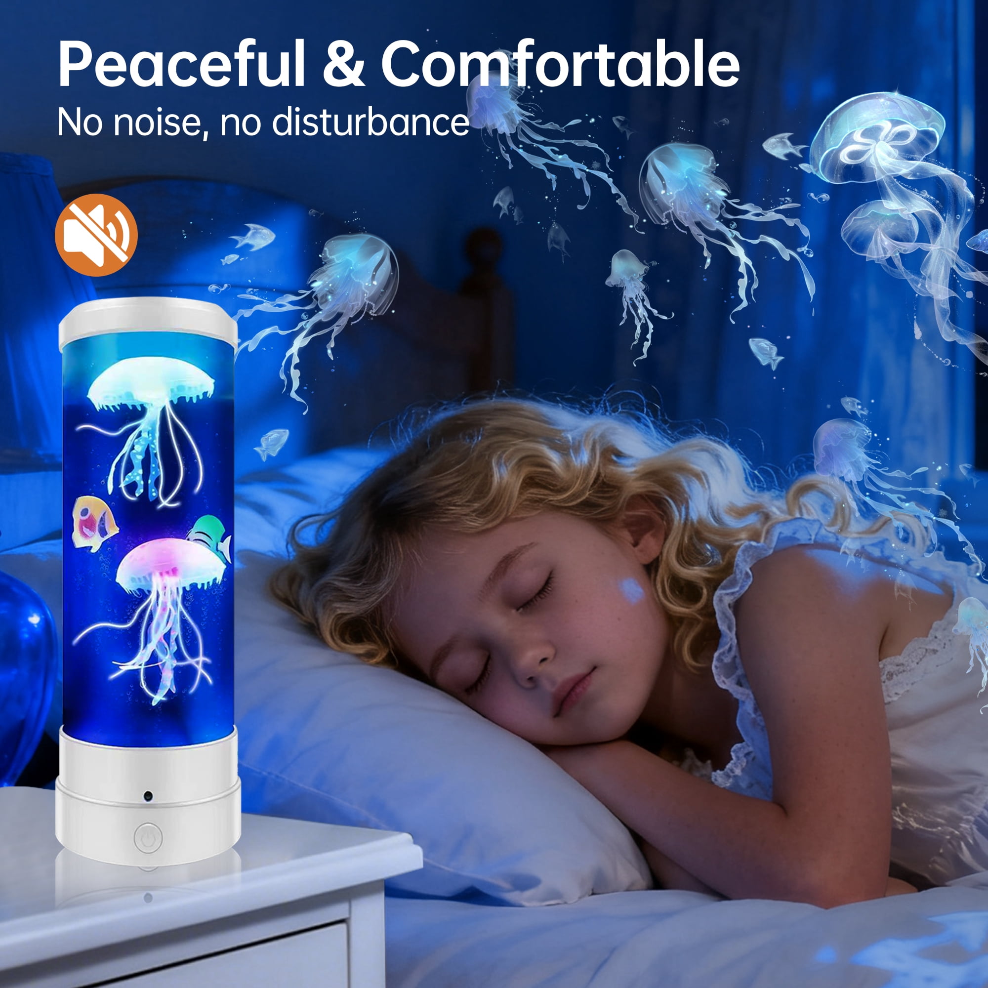 BravSco Jellyfish Table Lamp, 17-Color Changing LED Night Light with Remote Control, 4 Lighting Modes, USB Powered, White, for Teen Bedroom, White