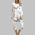 thumbnail image 2 of XFLWAM Women's Sleepwear Capri Pajama Sets Long Sleeve Two-Piece Pjs Crew Neck Lounge Sets Tops & Capri Pants with Pockets, 2 of 5