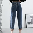 thumbnail image 3 of fvwitlyh Mom Jeans High Waisted Women's Denim Jogger Elastic Waist Ankle Pants Jeans with Buttons Pockets, 3 of 5