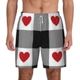 thumbnail image 2 of Picia Heart Black Buffalo Plaid Gingham pattern Mens Swim Trunks with Compression Liner Stretch Beach Shorts Quick Dry with Zipper Pockets No-Chafing Board Shorts-3X-Large, 2 of 9