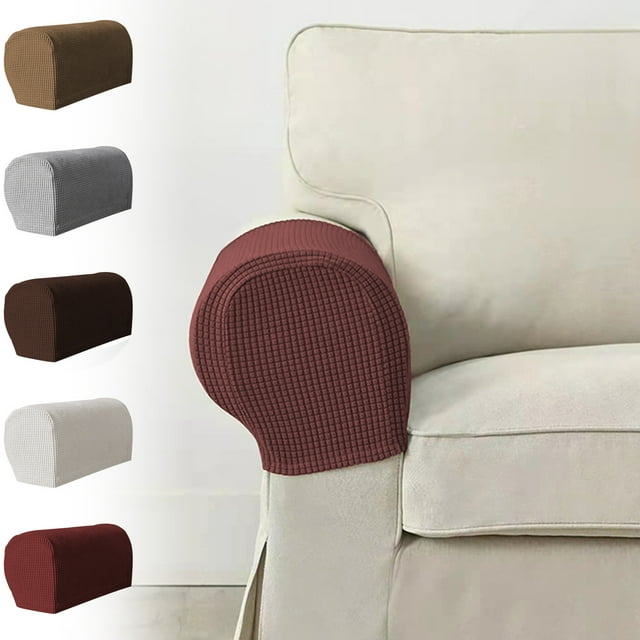 Sentmoon All Inclusive Solid Color Plaid Sofa Armrest Cover 2pc Thickened Elastic Armrest Protector Couch Sleeve All Season Soft Washable Furniture Protection for Living Room Sofa
