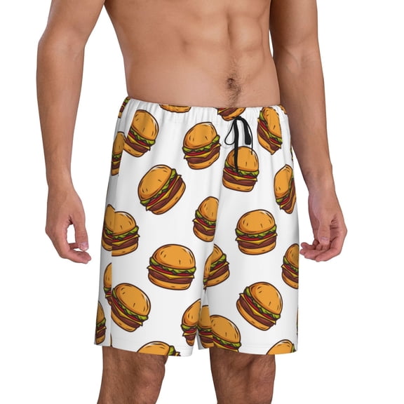 Mens Pajama Pants - Cute Hamburger Sleep Shorts Mens Pajama Shorts, Comfy Pj Pants for Mens Lounge Shorts