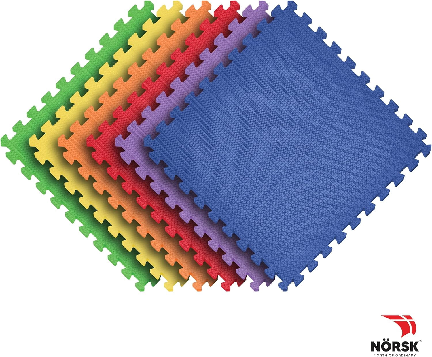 Norsk Duräflex Lite Puzzle Mats Interlocking EVA Foam Floor Tiles Solid Color, 6 Tiles - 24 Sq. Ft., 1/2" Thick, Rainbow Pack