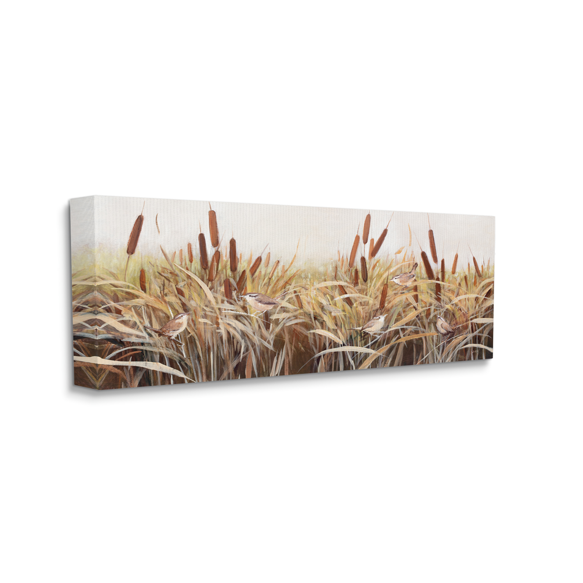 Stupell Industries Birds Among Country Reeds Botanical & Floral Painting Gallery Wrapped Canvas Art Print Wall Art, 40 x 17