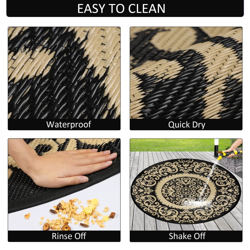 Aonewoe Round Outdoor Rugs 8Ft Waterproof Patio Plastic Straw Rug Reversible Camping Carpet Indoor Outdoor Area Rug for Patio,Deck,Balcony,Picnic,Beach,Outside