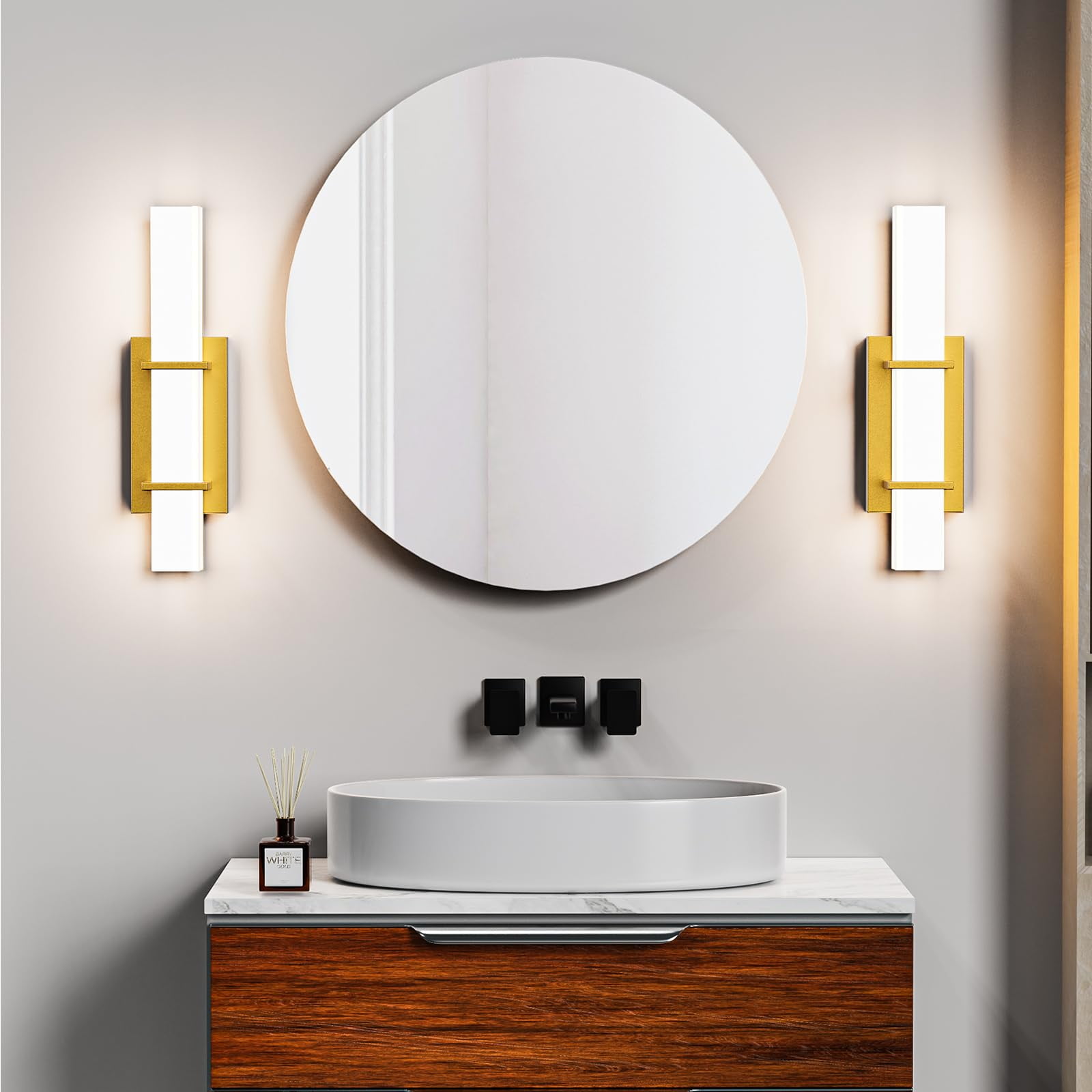 2-Pack 22W Dimmable LED Wall Sconce, 17.6 Inch Modern Gold Bathroom Vanity Light with Acrylic Shade, Hardwired Mirror Lights for Bathroom, Bedroom, Living Room