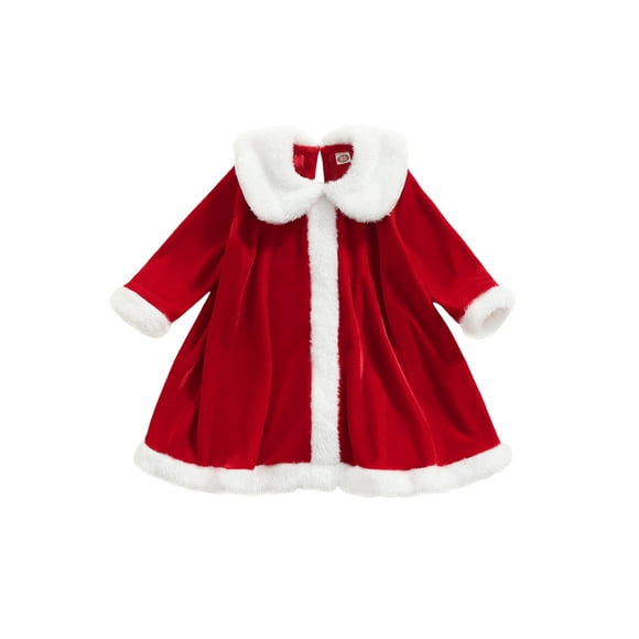 Xingqing Bambin Bébé Fille Vêtements de Noël Corail Polaire Peter Pan Cou Robe Manches Longues Manteau d'Hiver Nouvelle Année Gift Rouge 6-12 Mois