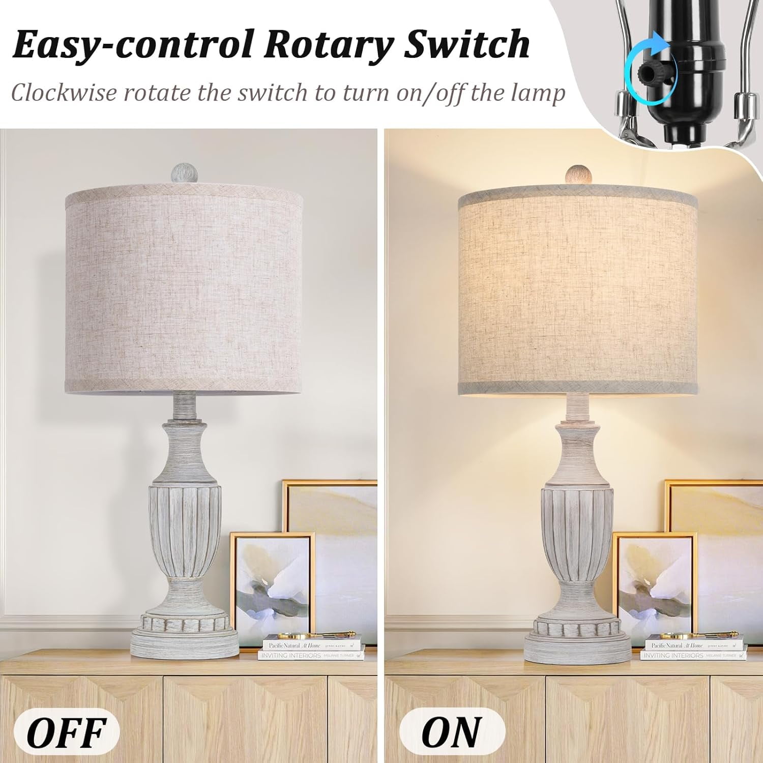 Nordic Hygge Farmhouse Living Room Table Lamps Set of 2, Grey