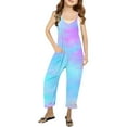 thumbnail image 1 of MIASHUI Girls Tie Dye Rompers Sleeveless Spaghetti Straps Jumpsuits Comfy Loose Trousers,Sky Blue,13-14 Years, 1 of 5