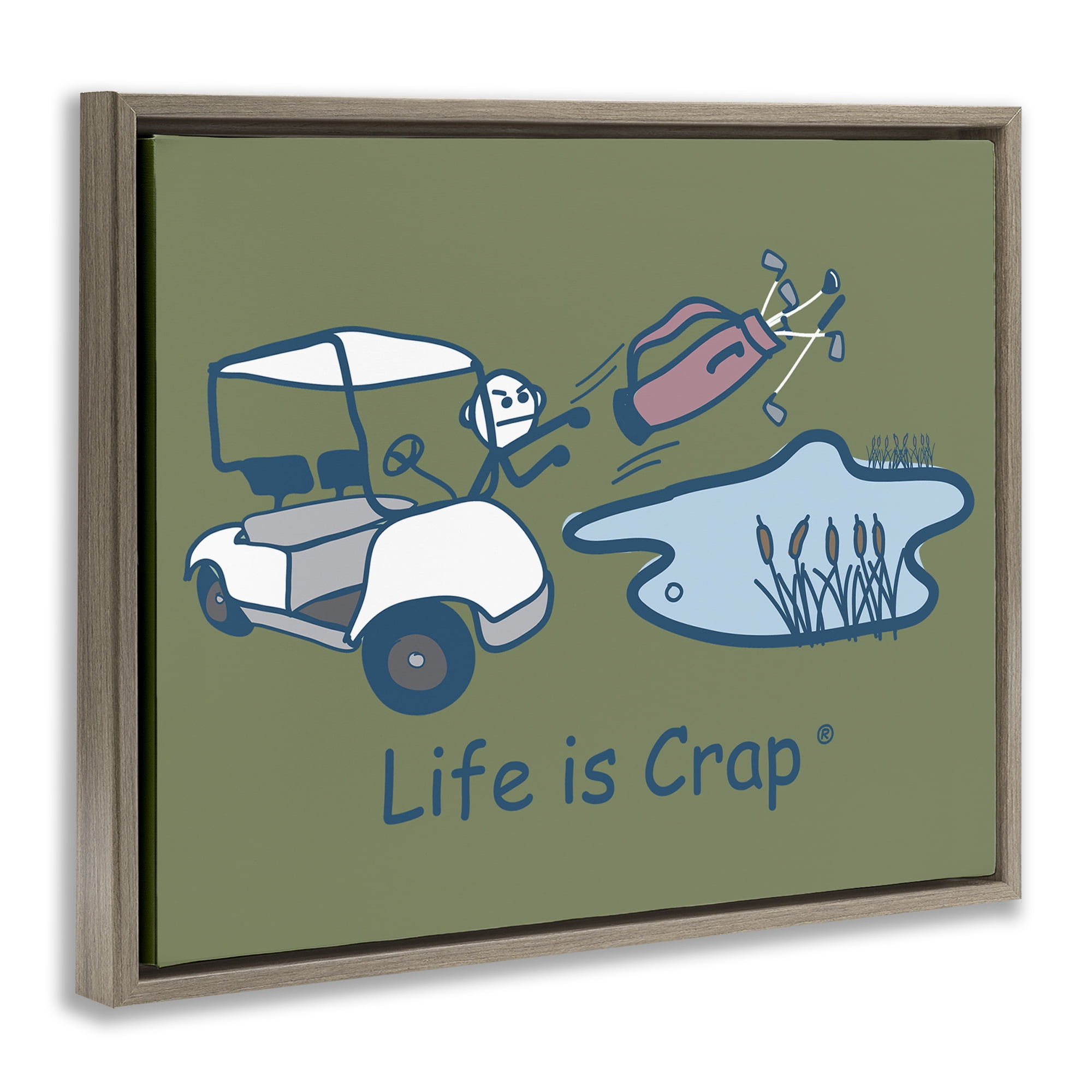 Stupell Industries Throwing Golf Clubs Novelty & Humor Painting Brown Floater Framed Canvas Art Print Wall Art, 21 x 17