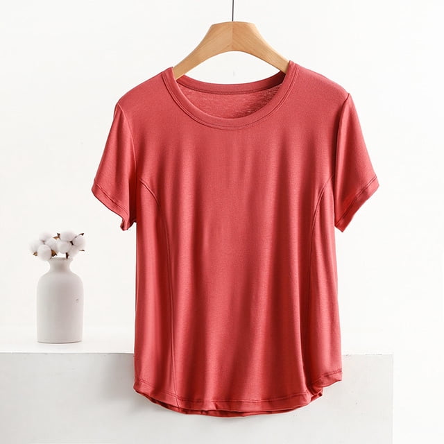 AherBiu Plus Size Womens T-Shirts Crew Neck Short Sleeve Tops Workout Casual Summer Tee Shirt Soft Solid Basic Tshirts