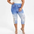 thumbnail image 4 of Black and Friday Clearance under $5 asdoklhq Womens Plus Capris, Women Plus Size Lace Printing Splice Elastic Hight Waist Casual Leggings Pants, 4 of 8