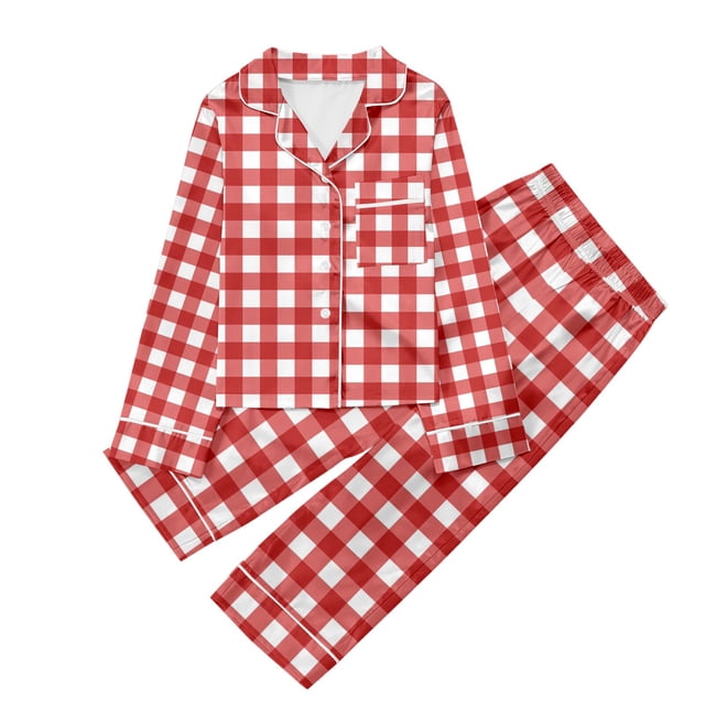 WEAIXIMIUNG Children's Casual Printed Button Down Lapel Long Sleeve Top And Pants Pajamas Set 5-6 Years