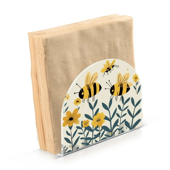 JSTEL Bee Flowers Napkin Holder for Table Cocktail Farmhouse, Paper Napkins Dispenser for Home Kitchen Coffee Shop Dining Room Decor