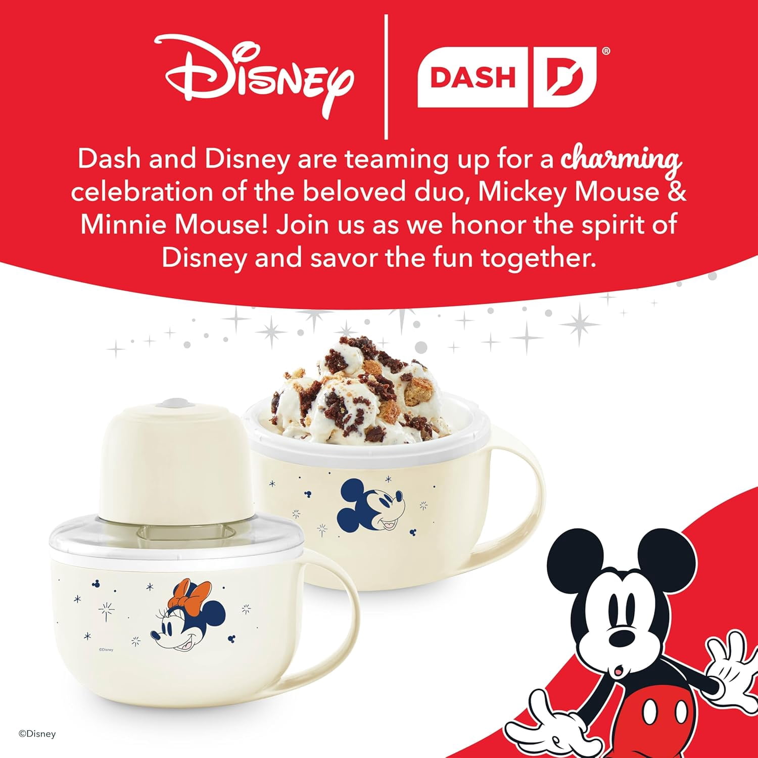 Dash My Mug Ice Cream Maker Bundle - Mini Electric Ice Cream Maker for Gelato, Sorbet & Frozen Yogurt with Mickey & Minnie Design