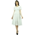 thumbnail image 5 of Bimba Women's Short Sleeve Linen Shift Dress With Belt Casual Dresses, 5 of 9