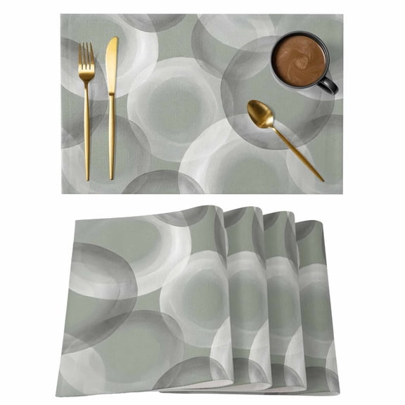 Green Grey Circular Placemats Set of 12, Modern Abstract Art Minimalist Geometric Bubbles Non-Slip Place Mats Washable Table Mats for Kitchen Dining Table Decorations Indoor/Outdoor