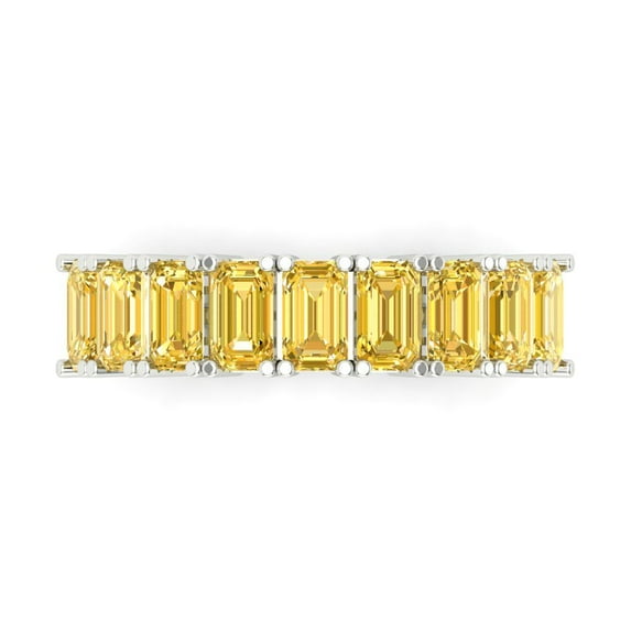 2.61 ct Brilliant Emerald Cut Natural Citrine 14k White Gold Eternity Band SZ 10.5
